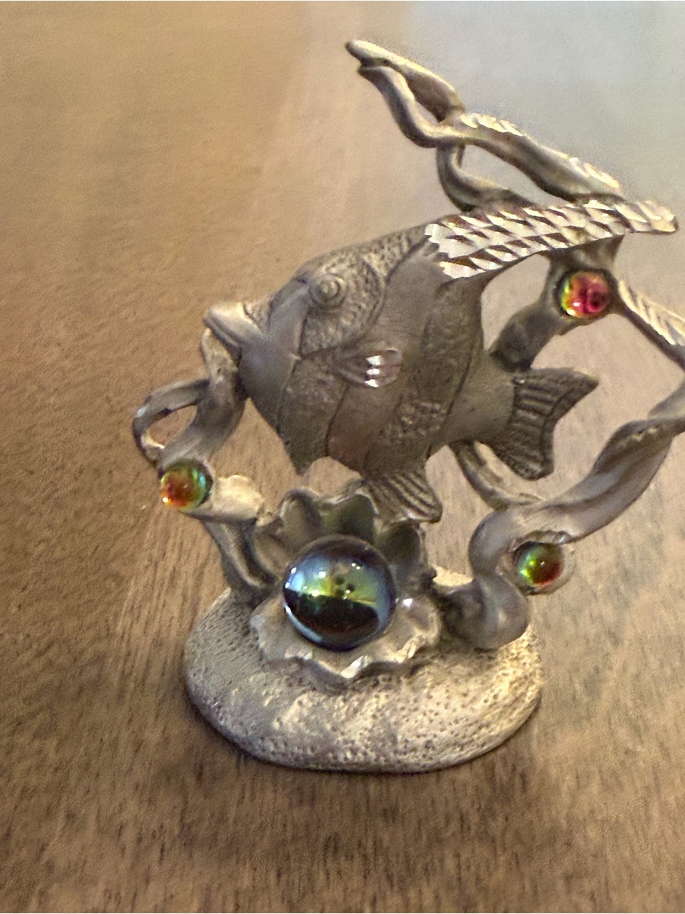 Pretty Pewter Angel Fish with Crystals